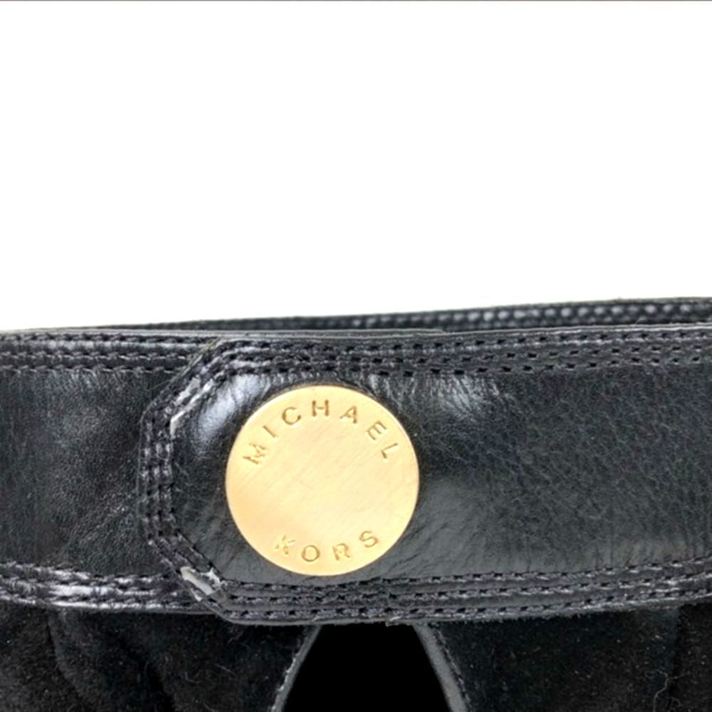 Michael Kors Womens Suede Boots 5.5 Black Zip Knee High Heeled Slouchy Leather - Picture 6 of 8